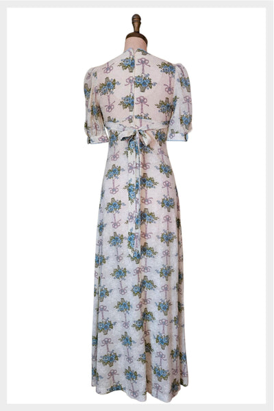1970s bohemian Tiki Originals maxi dress with puffed sleeves | small
