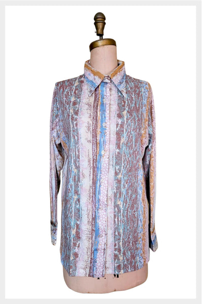 1970s Pastel Abstract Striped Shirt: Pointed Collar, Medium