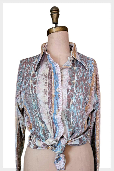 1970s Pastel Abstract Striped Shirt: Pointed Collar, Medium