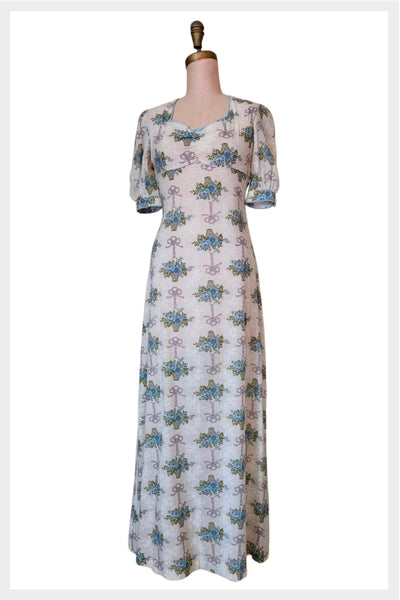 1970s bohemian Tiki Originals maxi dress with puffed sleeves | small