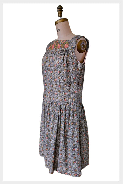 1960s Calico Floral Dress: Cottagecore Prairie Dress, Medium