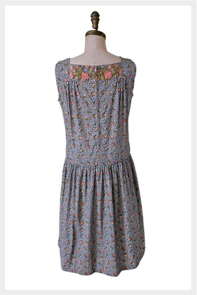 1960s Calico Floral Dress: Cottagecore Prairie Dress, Medium