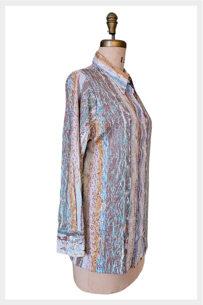 1970s Pastel Abstract Striped Shirt: Pointed Collar, Medium
