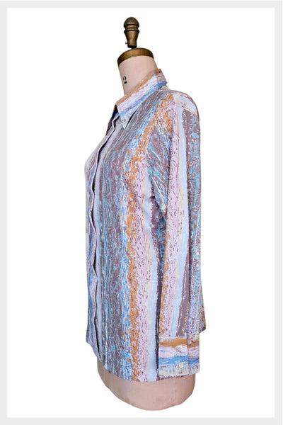 1970s Pastel Abstract Striped Shirt: Pointed Collar, Medium