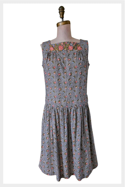 1960s Calico Floral Dress: Cottagecore Prairie Dress, Medium