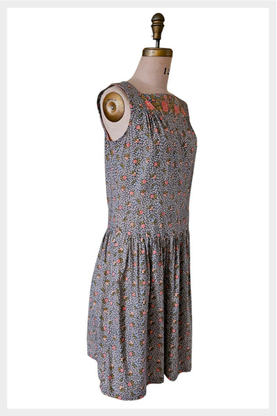 1960s Calico Floral Dress: Cottagecore Prairie Dress, Medium
