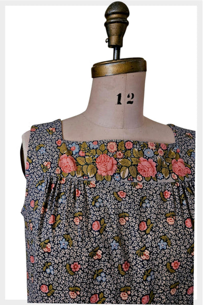 1960s Calico Floral Dress: Cottagecore Prairie Dress, Medium
