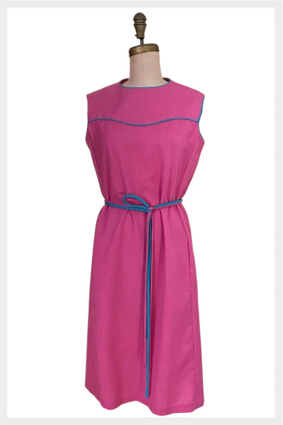 1970s Pink A-Line Dress – Vintage Sleeveless Office Style, Medium