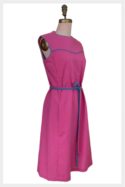 1970s Pink A-Line Dress – Vintage Sleeveless Office Style, Medium