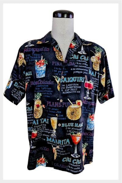 Vintage 90s Bill Blass Luau Shirt | Tiki Cocktail Print, Men's S