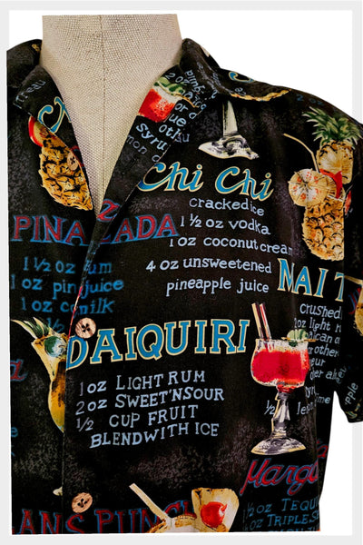 Vintage 90s Bill Blass Luau Shirt | Tiki Cocktail Print, Men's S