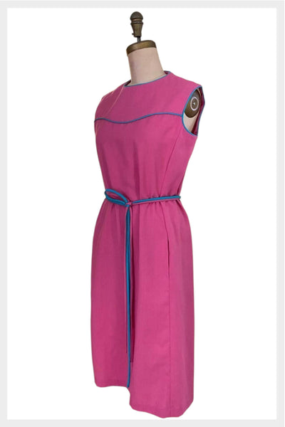 1970s Pink A-Line Dress – Vintage Sleeveless Office Style, Medium
