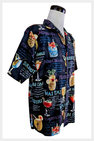 Vintage 90s Bill Blass Luau Shirt | Tiki Cocktail Print, Men's S