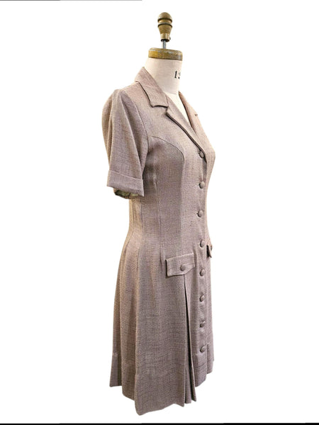 Vintage 1960s Linen Blend Dress: Mid-Century Pleated Skirt, Size M