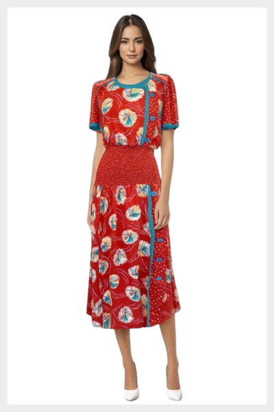 1980s Jeanne Marc Abstract Print Dress: Boho Day Dress (Medium)
