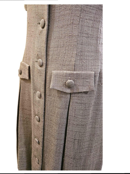 Vintage 1960s Linen Blend Dress: Mid-Century Pleated Skirt, Size M