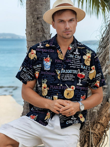 Vintage 90s Bill Blass Luau Shirt | Tiki Cocktail Print, Men's S