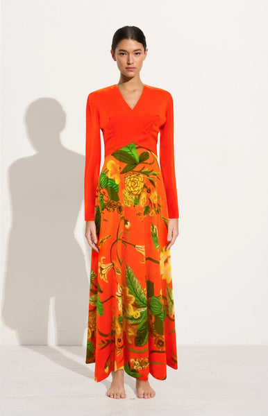 1970s orange floral maxi dress | 70s large print all in one dress