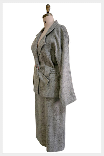Vintage 70s Tweed Skirt Suit – NOS Belted Blazer, Medium
