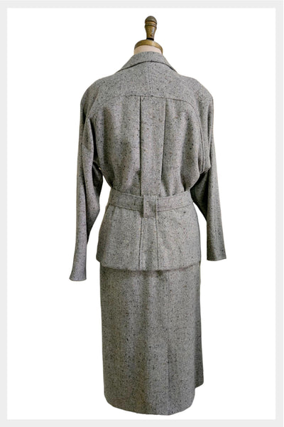 Vintage 70s Tweed Skirt Suit – NOS Belted Blazer, Medium