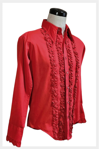 Vintage 70s Monzini Red Ruffled Tuxedo Shirt | Men's L