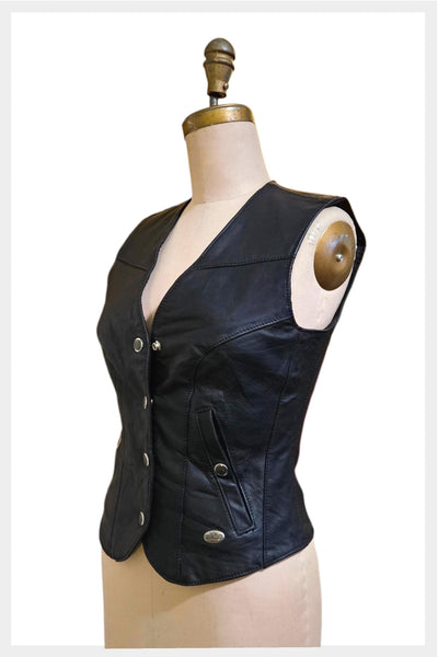 1980s 1990s Harley-Davidson black leather vest – Made in USA | size XS