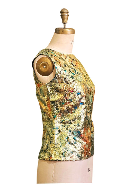 1960s gold lame brocade shell top | Size M