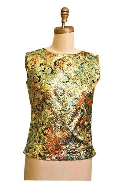 1960s gold lame brocade shell top | Size M