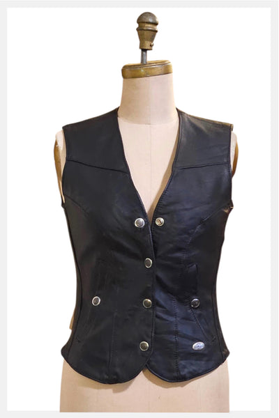 1980s 1990s Harley-Davidson black leather vest – Made in USA | size XS