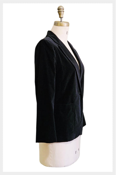1970s black velveteen single breasted blazer | size small-medium