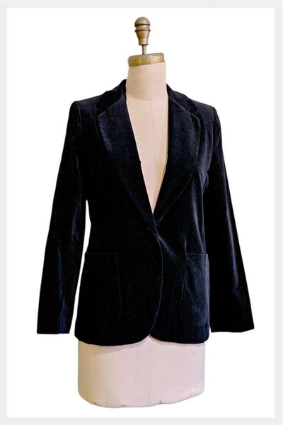 1970s black velveteen single breasted blazer | size small-medium