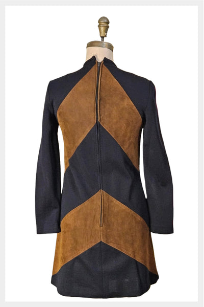 1980s suede and wool knit A-line with back metal zip | size small