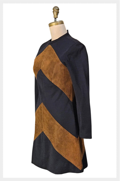 1980s suede and wool knit A-line with back metal zip | size small