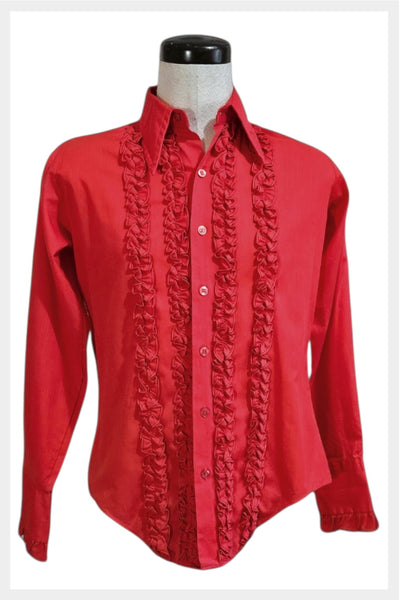Vintage 70s Monzini Red Ruffled Tuxedo Shirt | Men's L