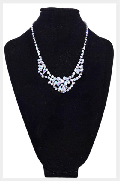 1950s–60s Blue Aurora Borealis Glass Rhinestone Necklace | Adjustable| 7" Statement Piece