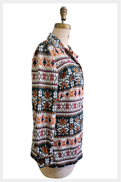 Vintage 1970s Southwestern Geometric Polyester Button Front Shacket | Small–Medium