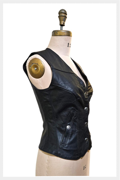 1980s 1990s Harley-Davidson black leather vest – Made in USA | size XS