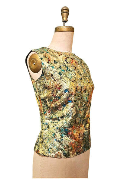 1960s gold lame brocade shell top | Size M
