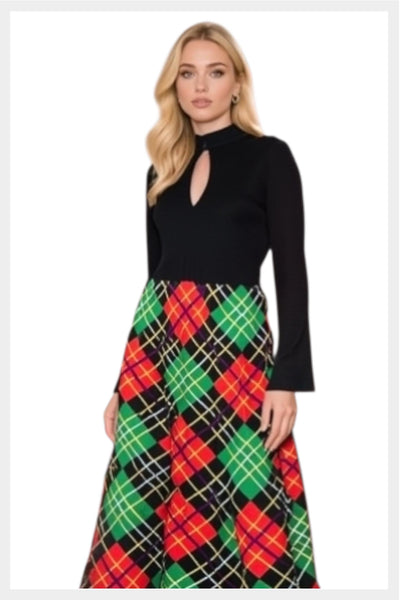 70s Plaid Maxi Dress |Peek-a-Boo Bodice, Medium