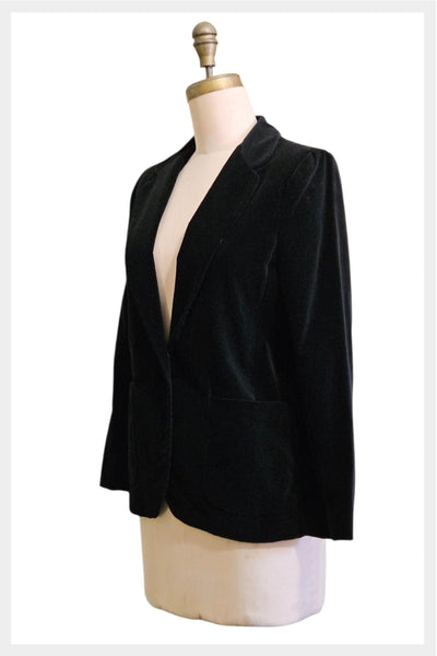 1970s black velveteen single breasted blazer | size small-medium