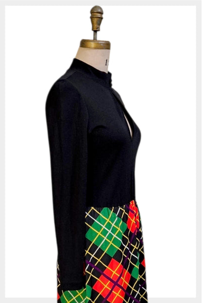 70s Plaid Maxi Dress |Peek-a-Boo Bodice, Medium