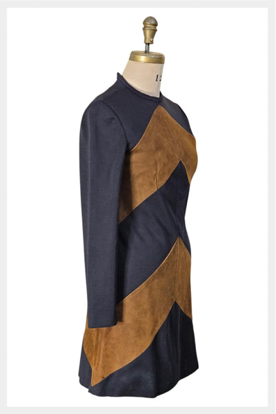 1980s suede and wool knit A-line with back metal zip | size small