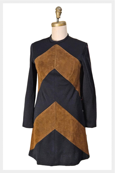 1980s suede and wool knit A-line with back metal zip | size small