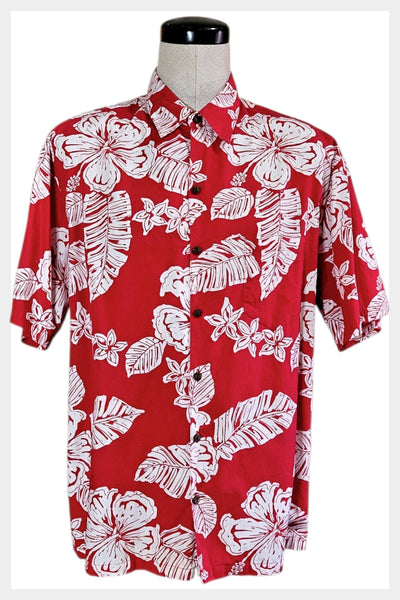 1980s Hilo Hattie Red Floral Aloha Hawaiian Shirt | size 2XL