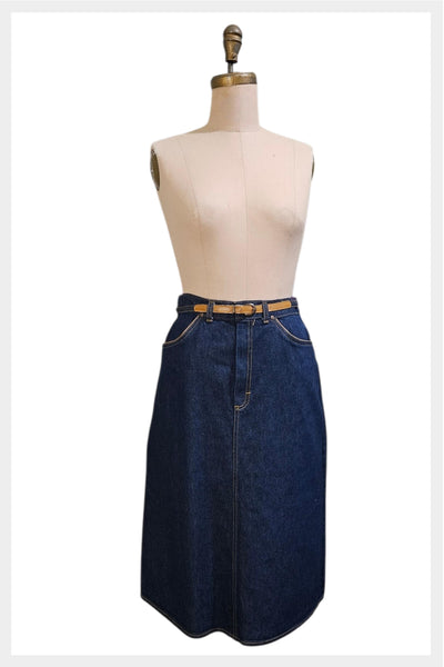 1970s high-waisted denim skirt with belt | Made in Canada | front fly | Medium