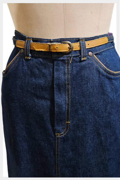 1970s high-waisted denim skirt with belt | Made in Canada | front fly | Medium