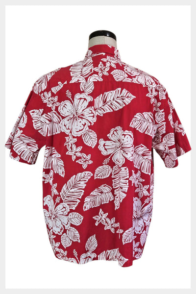 1980s Hilo Hattie Red Floral Aloha Hawaiian Shirt | size 2XL