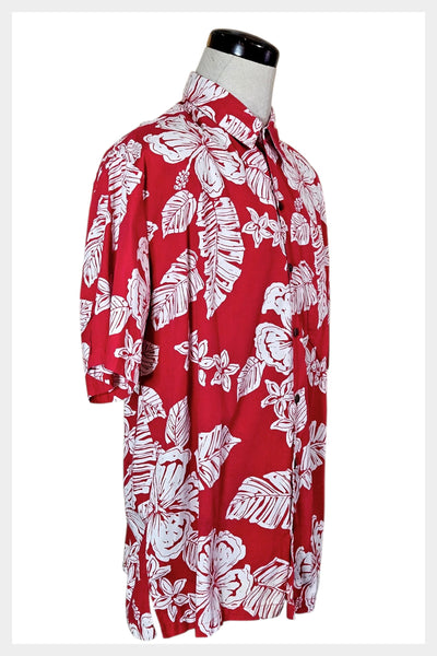 1980s Hilo Hattie Red Floral Aloha Hawaiian Shirt | size 2XL