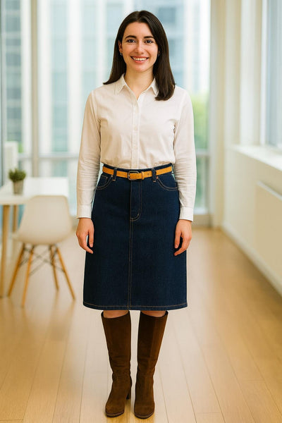 1970s high-waisted denim skirt with belt | Made in Canada | front fly | Medium