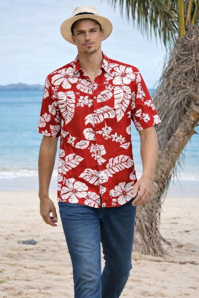 1980s Hilo Hattie Red Floral Aloha Hawaiian Shirt | size 2XL